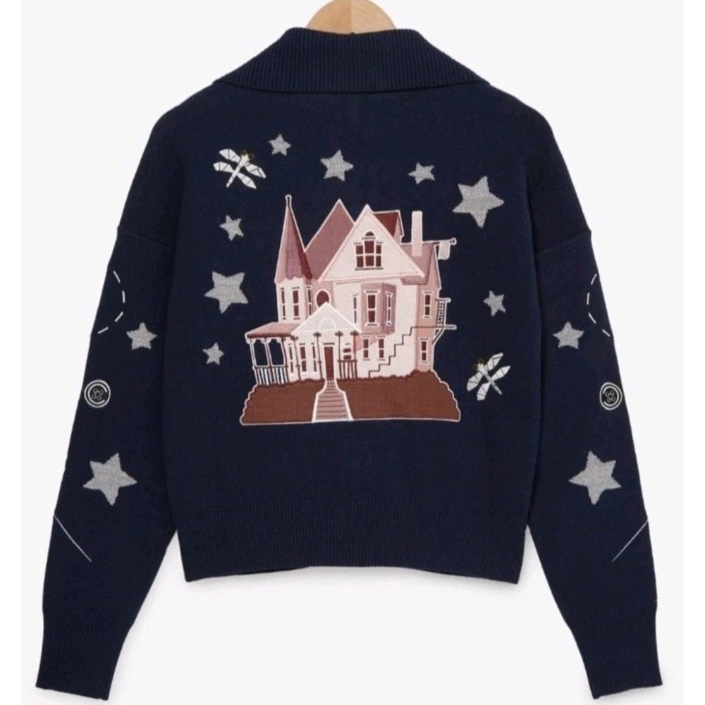 NEW Coraline Icons Embroidered Womens Full Zip Sweater Size LG Whimsigoth Grunge - Picture 2 of 4